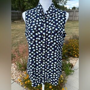 Two by Vince Camuto Navy Floral Bud Sleeveless Blouse